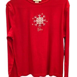 M & C Sportswear Long Sleeve Holiday Tee Red White Snowflake Sz Large Christmas